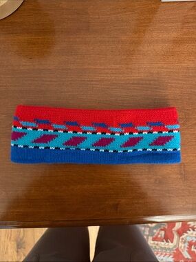 Vintage Colorblock Knit Headband in Red, Teal & Blue